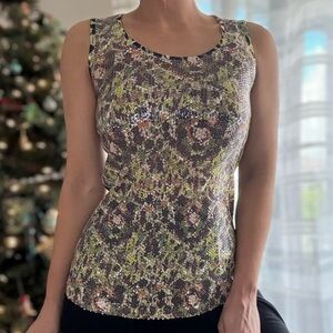 Y2K Fashion Bug Sequined Sleeveless Cheetah Print Top - Size Small